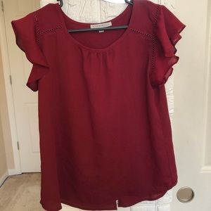 Maroon ruffle shoulder blouse